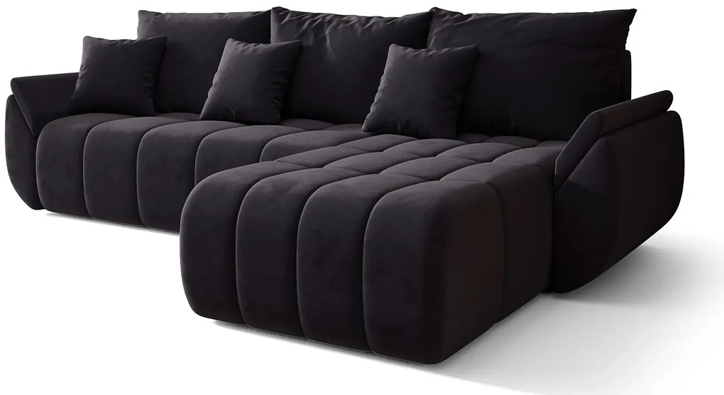 Czarna welurowa sofa z pojemnikiem na pościel - Ogebis
