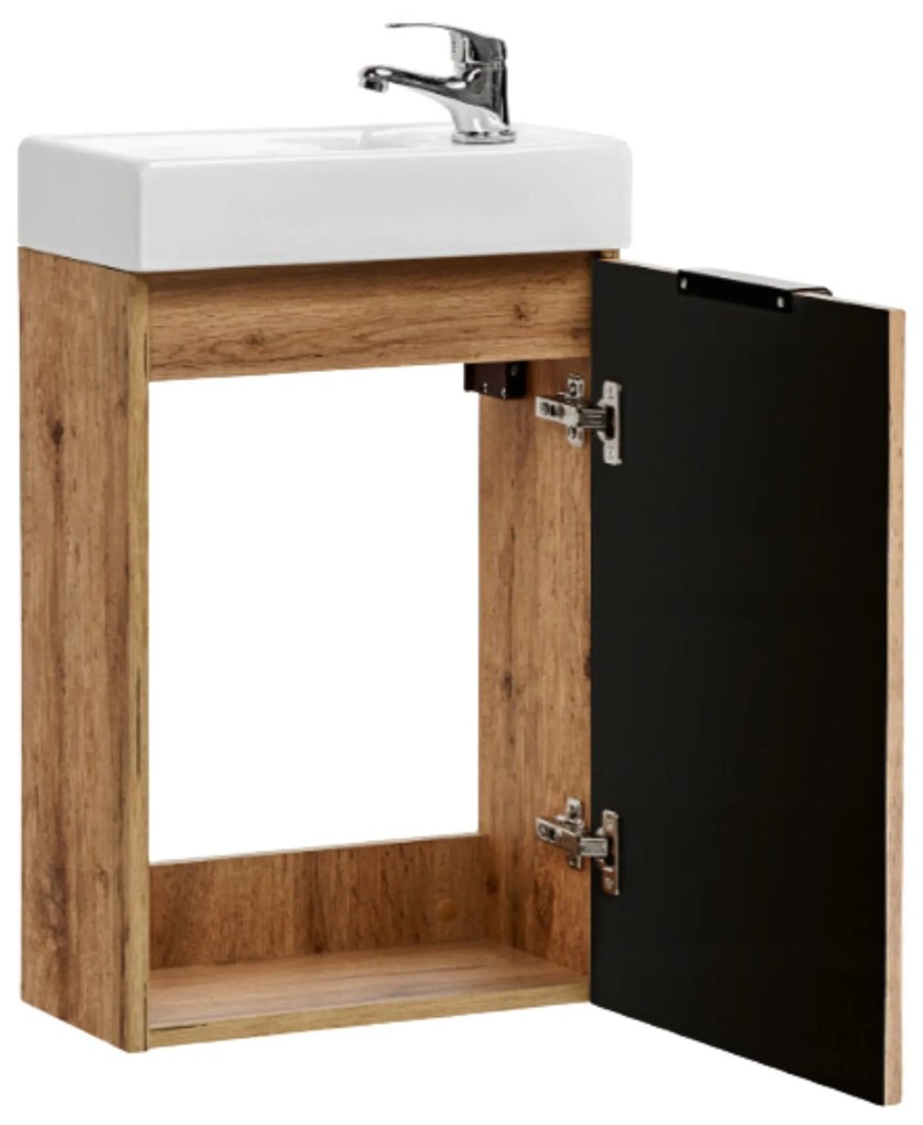 Szafka wisząca w kolorze naturalnego drewna ryflowane fronty z białą umywalką 40 x 22 cm ASTROS Light Oak