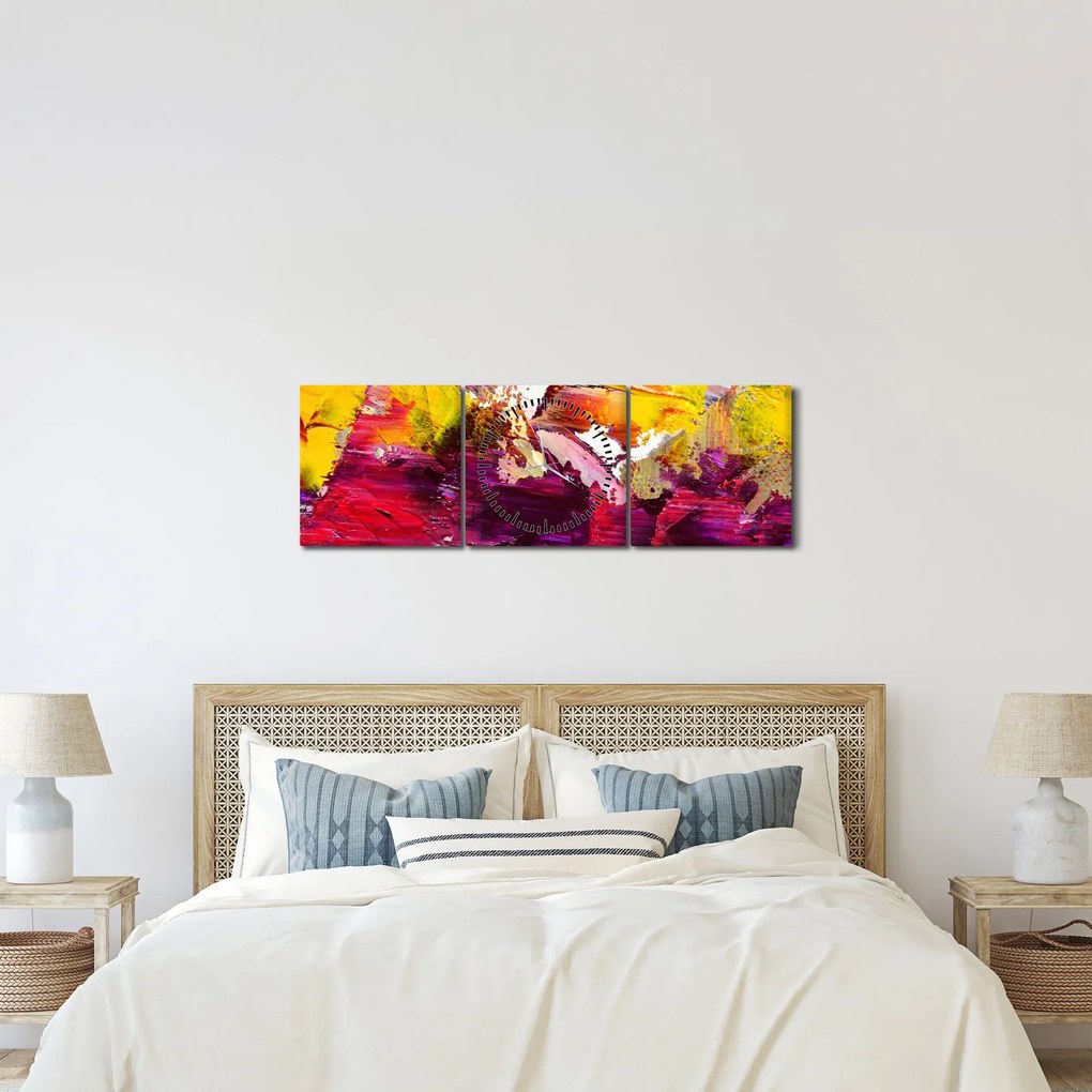 Obraz abstrakcji - malarstwo (z zegarem) (90x30 cm)
