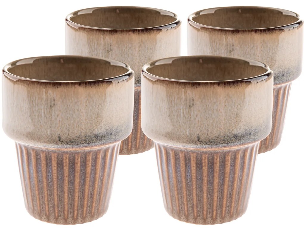 Zestaw 4 ceramicznych kubków Rustik 100 ml, jasnobrązowe