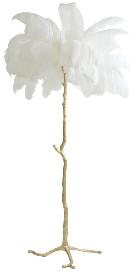 Lampa stojąca w biało-złotym kolorze z kloszem z pierza (wysokość 180 cm) Feather – Light & Living