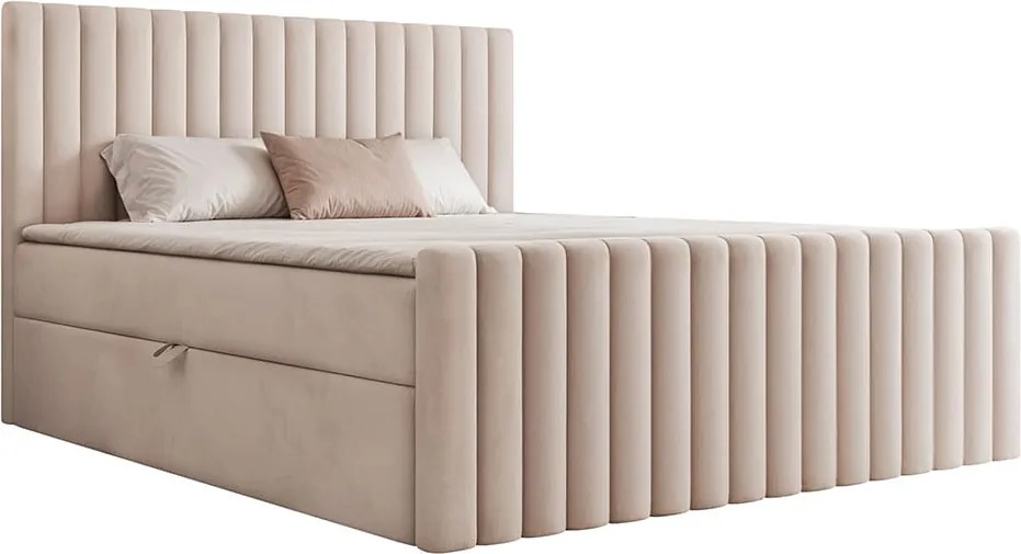 Łóżko kontynentalne PORTOS z pojemnikiem na pościel z zanóżkiem