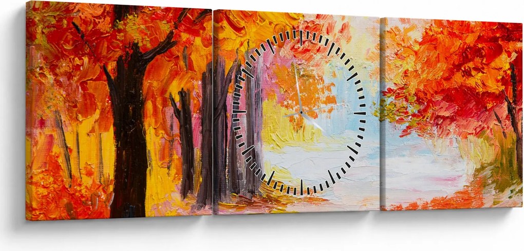 Obraz - Obraz olejny, kolorowa jesień (z zegarem) (90x30 cm)