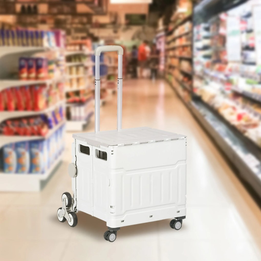 HOMCOM Wózek na Zakupy Składany z Regulowaną Rączką Teleskopową Nośność do 80kg Biały | Aosom PL