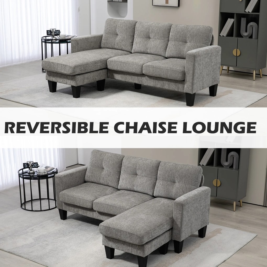 HOMCOM narożnik sofa w kształcie L z odwracalną chaiselongue tapicerowana tkaniną lnianą wygodna kanapa brązowa | Aosom PL