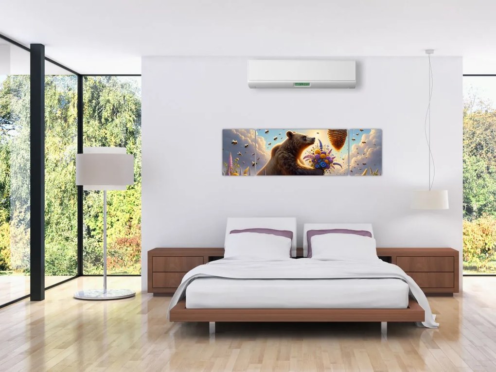 Obraz - Niedźwiedź i pszczoły (170x50 cm)