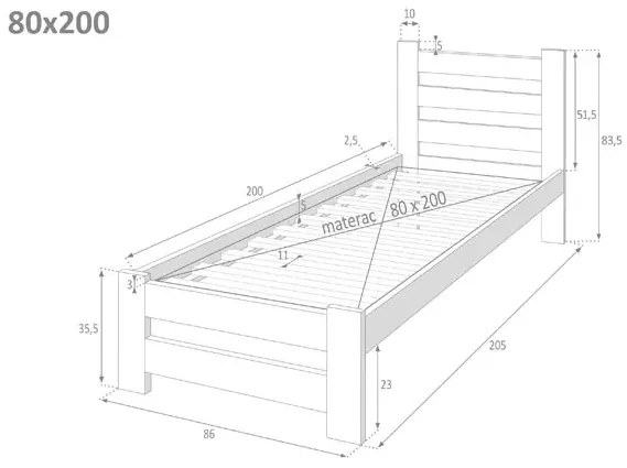 Białe drewniane łóżko pojedyncze 80x200 - Lids 3X