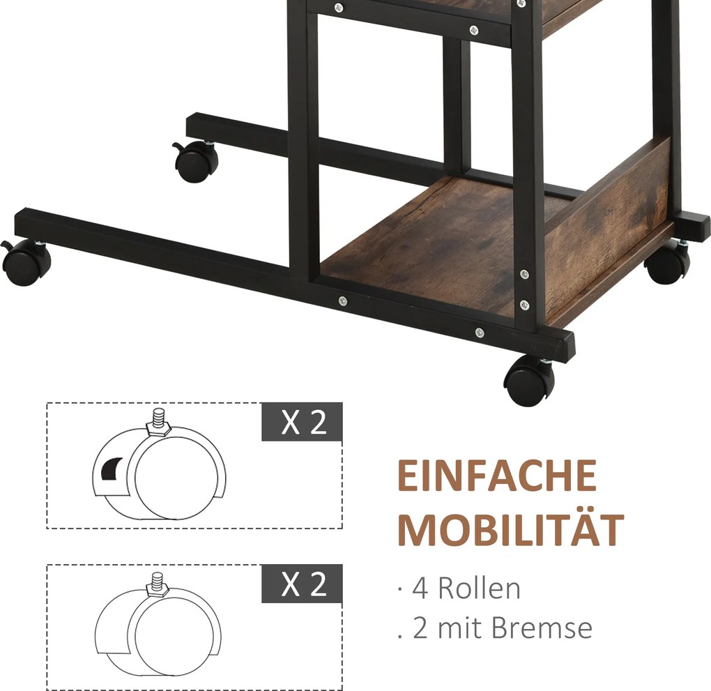 HOMCOM Stolik Kawowy na Kółkach z Regulacją Wysokości i Dodatkowymi Półkami Praktyczny Stolik Pomocniczy | Aosom PL