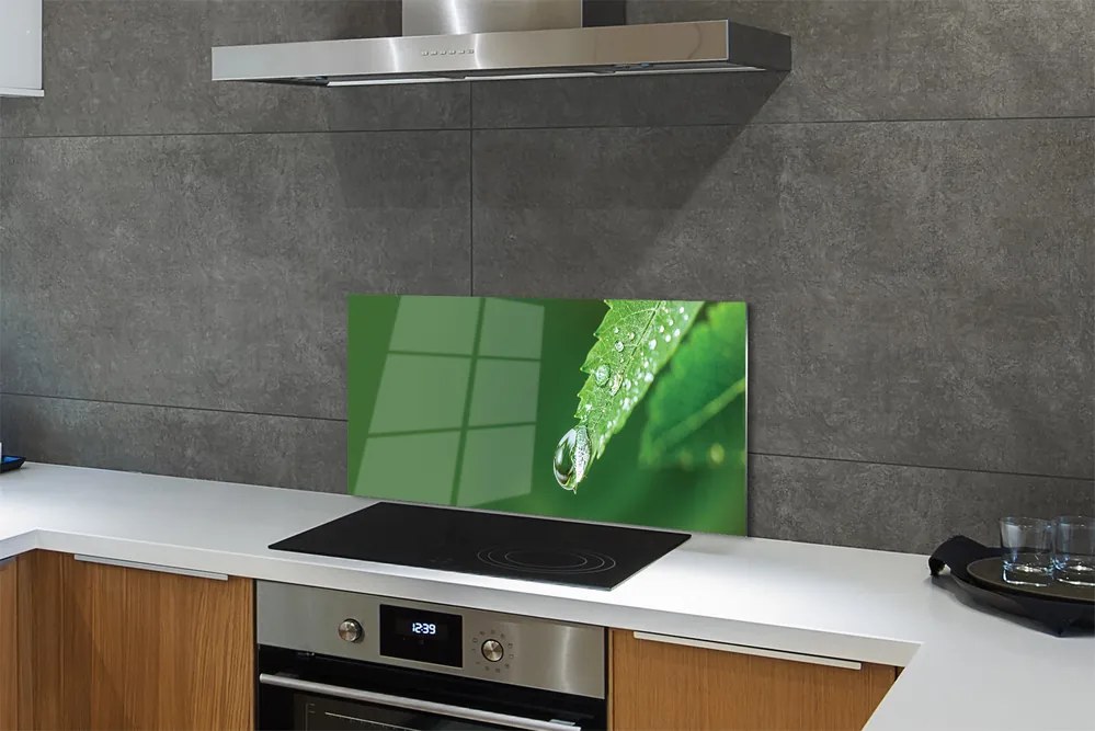 Szklany Panel Poranny Detal na Liściu