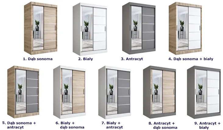 Szafa przesuwna 120 cm antracyt + dąb sonoma - Ebia 3X