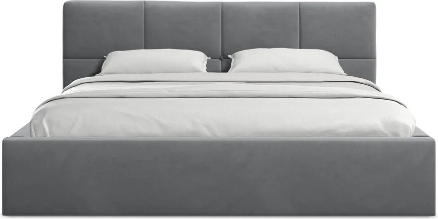 Ciemnoszare aksamitne tapicerowane łóżko dwuosobowe ze schowkiem ze stelażem 140x200 cm Hiko – Makamii