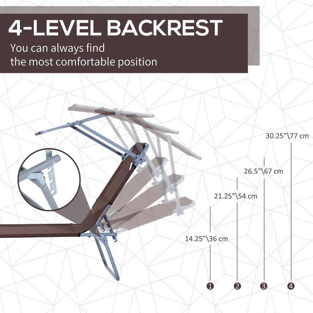 Outsunny Leżak ogrodowy składany z daszkiem przeciwsłonecznym na plażę brązowy 187x58x36 cm | Aosom PL