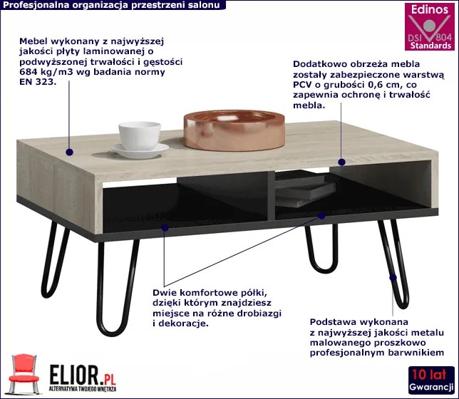 Nowoczesny stolik do salonu dąb sonoma - Deti