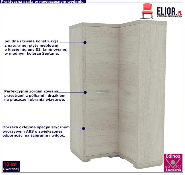 Dwudrzwiowa szafa narożna w kolorze santana - Cevita 3X