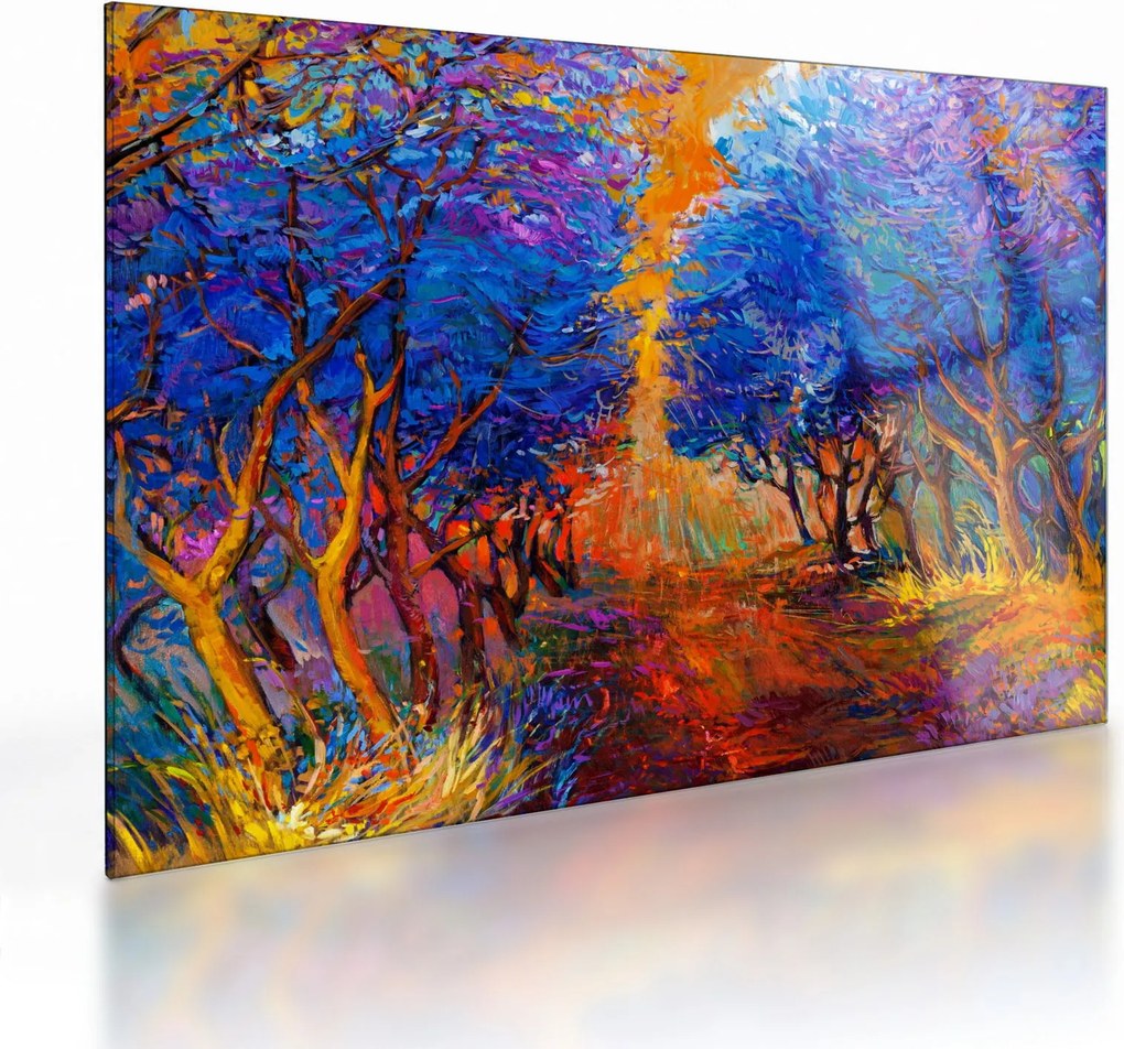 Obraz na szkle - Jesienne korony drzew, nowoczesny impresjonizm (70x50 cm)