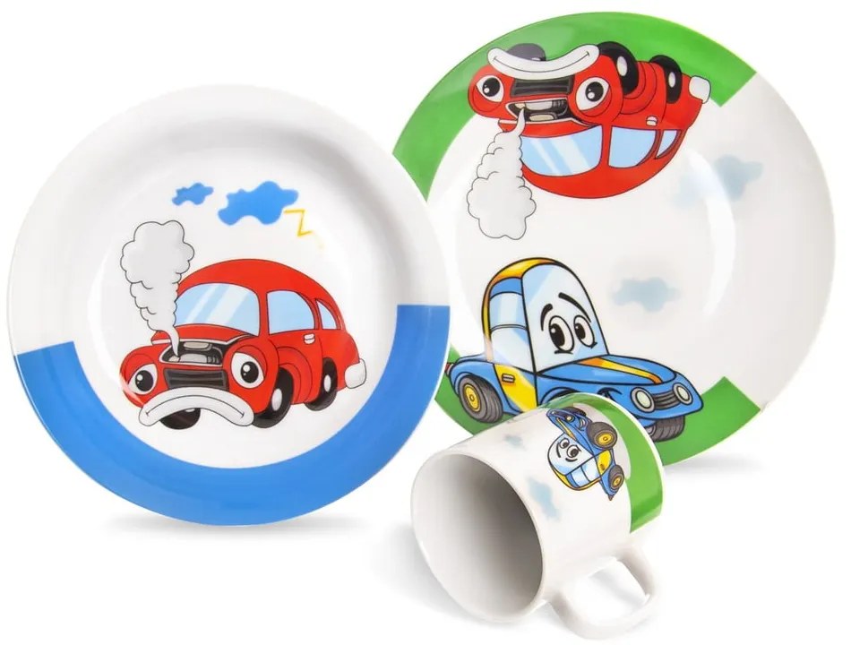 3-częściowy zestaw dziecięcych porcelanowych naczyń Orion Cars