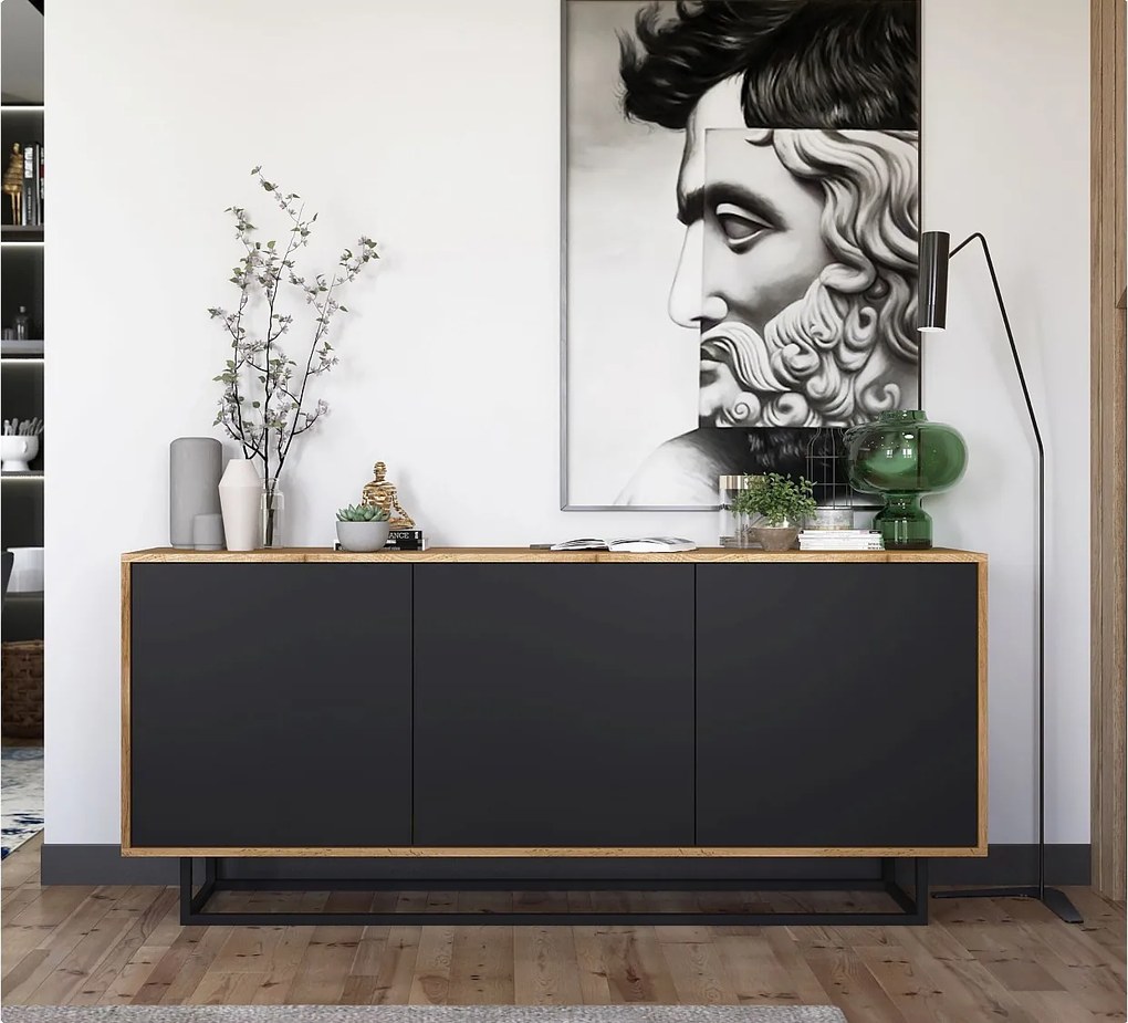 Komoda NILA 3D 168 dąb wotan/czarna mat