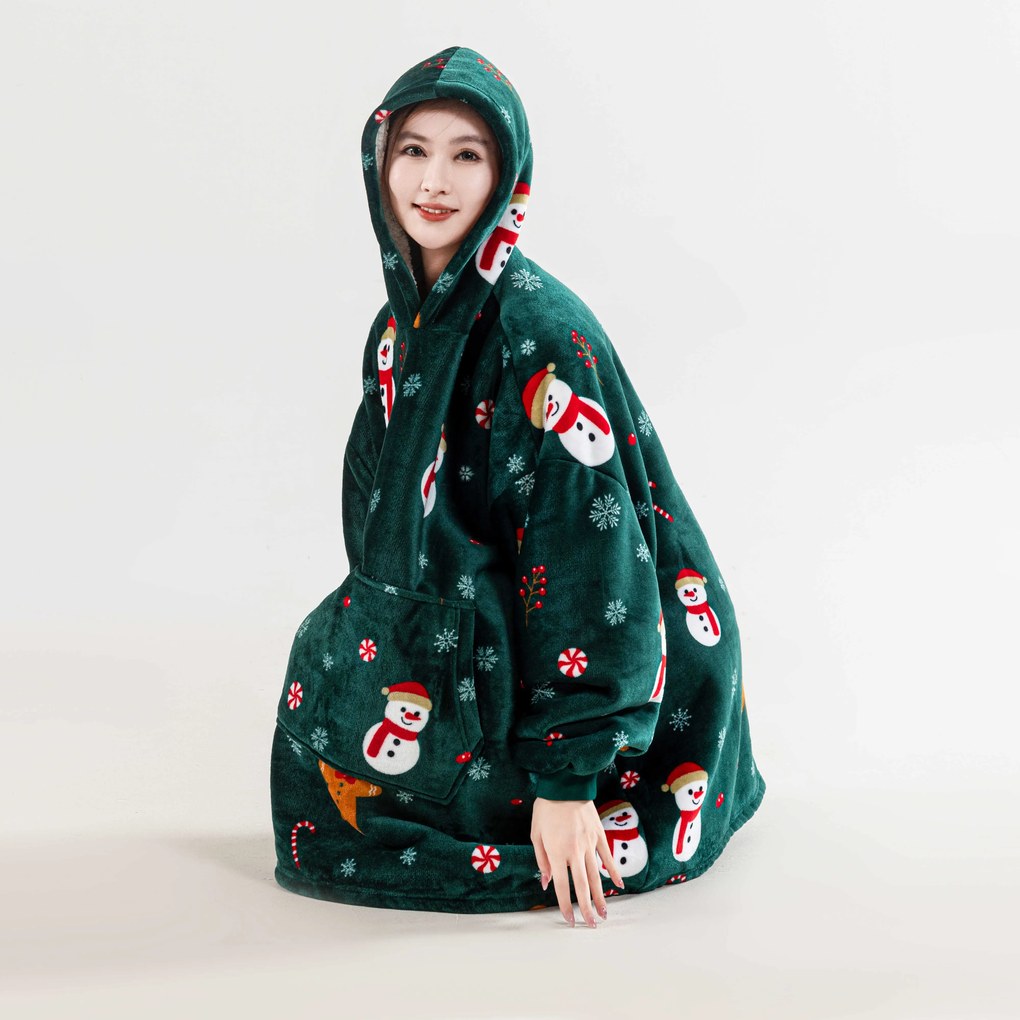 Koc bluza z rękawami i kapturem SNOWMAN AND GINGERBREAD zielony