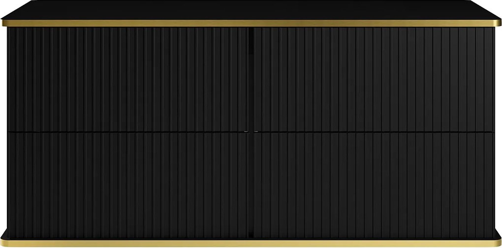 Szafka pod umywalkę wisząca ryflowana ze złotą listwą - Czarny - 120 cm - KELIZA