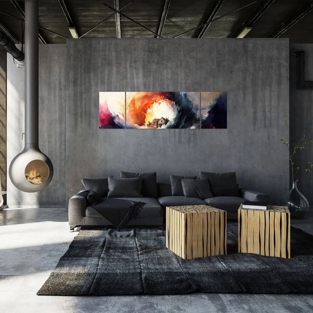 Obraz - W wirze powodzi, akwarela (170x50 cm)