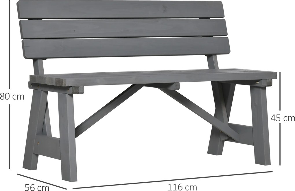 Outsunny 2-osobowa Ławka Ogrodowa z Drewna, Odporna na Warunki Pogodowe, z Oparciem 116 x 56 x 80 cm, Szara