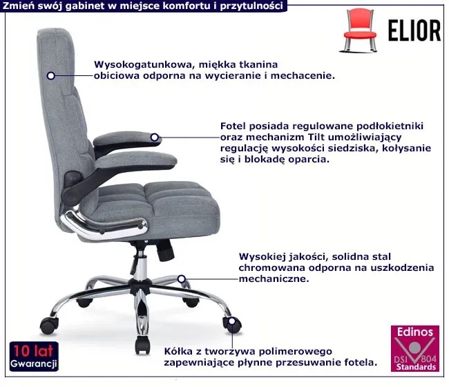 Szary Fotel Tapicerowany Biurowy Pikowany 120 Cm M6-K51