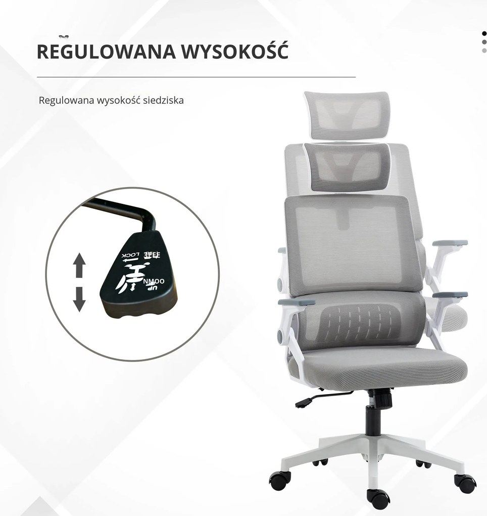 Vinsetto Ergonomiczne Krzesło Biurowe Regulowana Podgłówka 58x61x119cm Szary | Aosom PL
