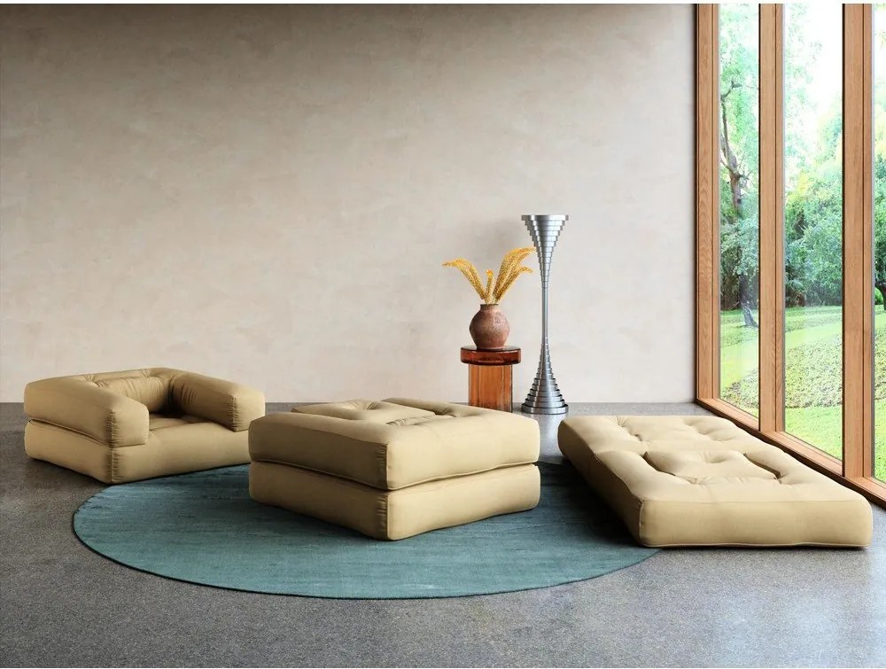 Rozkładany fotel z zielonym obiciem Karup Design Cube Olive Green