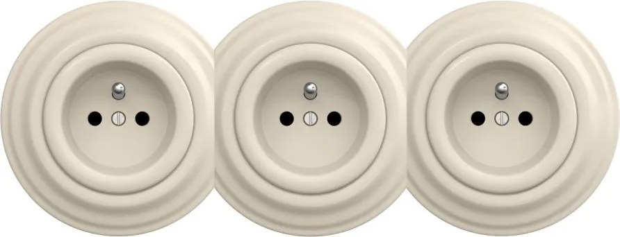 Kliklap - Potrójne retro gniazdko domowe z ramką 230V beżowe