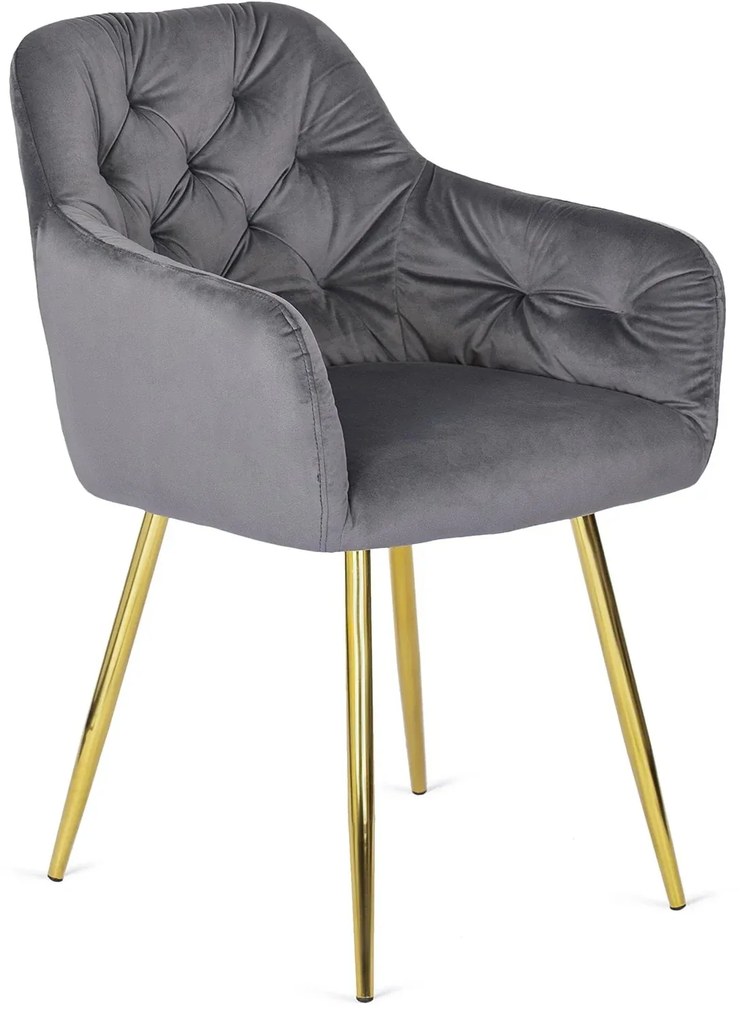 Zestaw Stół Okrągły SALLO 110 cm i 4 Krzesła Tapicerowane RAYA Szare Glamour