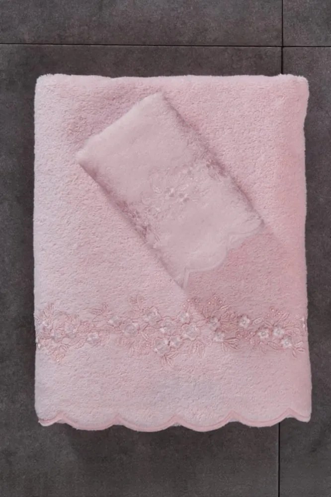 Ręcznik SILVIA  50x100cm z koronką Różowy