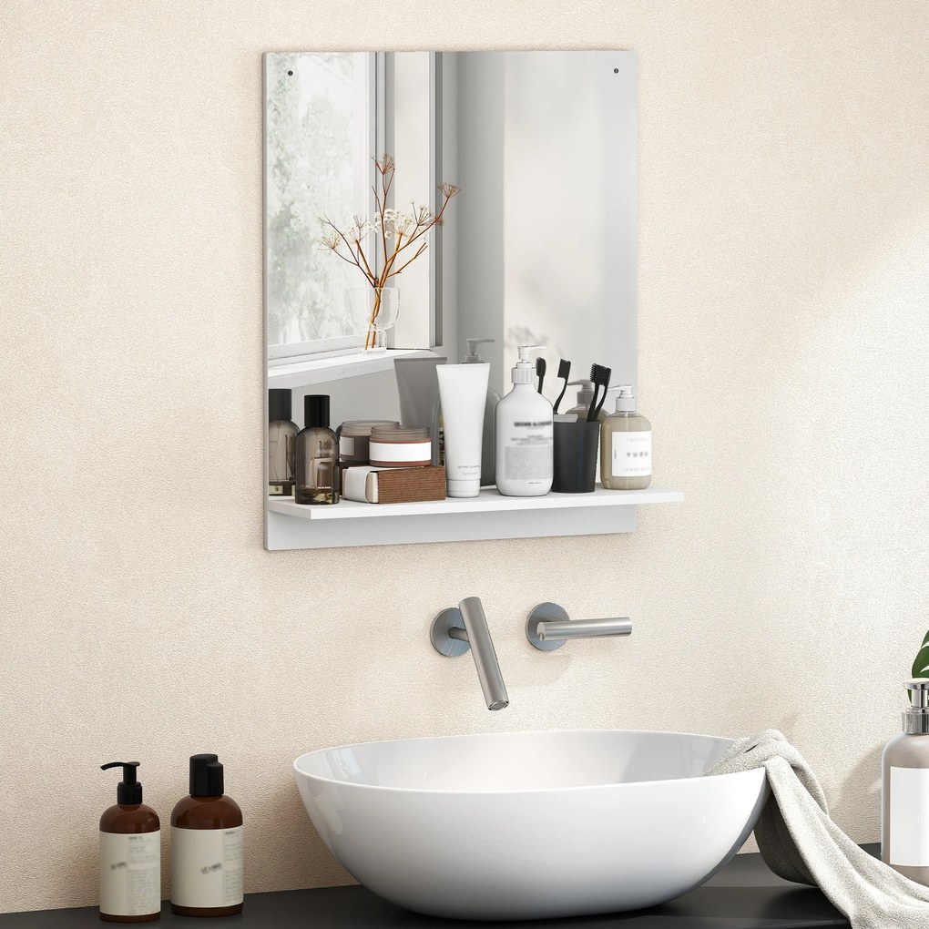 HOMCOM Lustro łazienkowe 50 x 60 cm, lustro ścienne z półką, do przedpokoju i korytarza, biały | Aosom PL