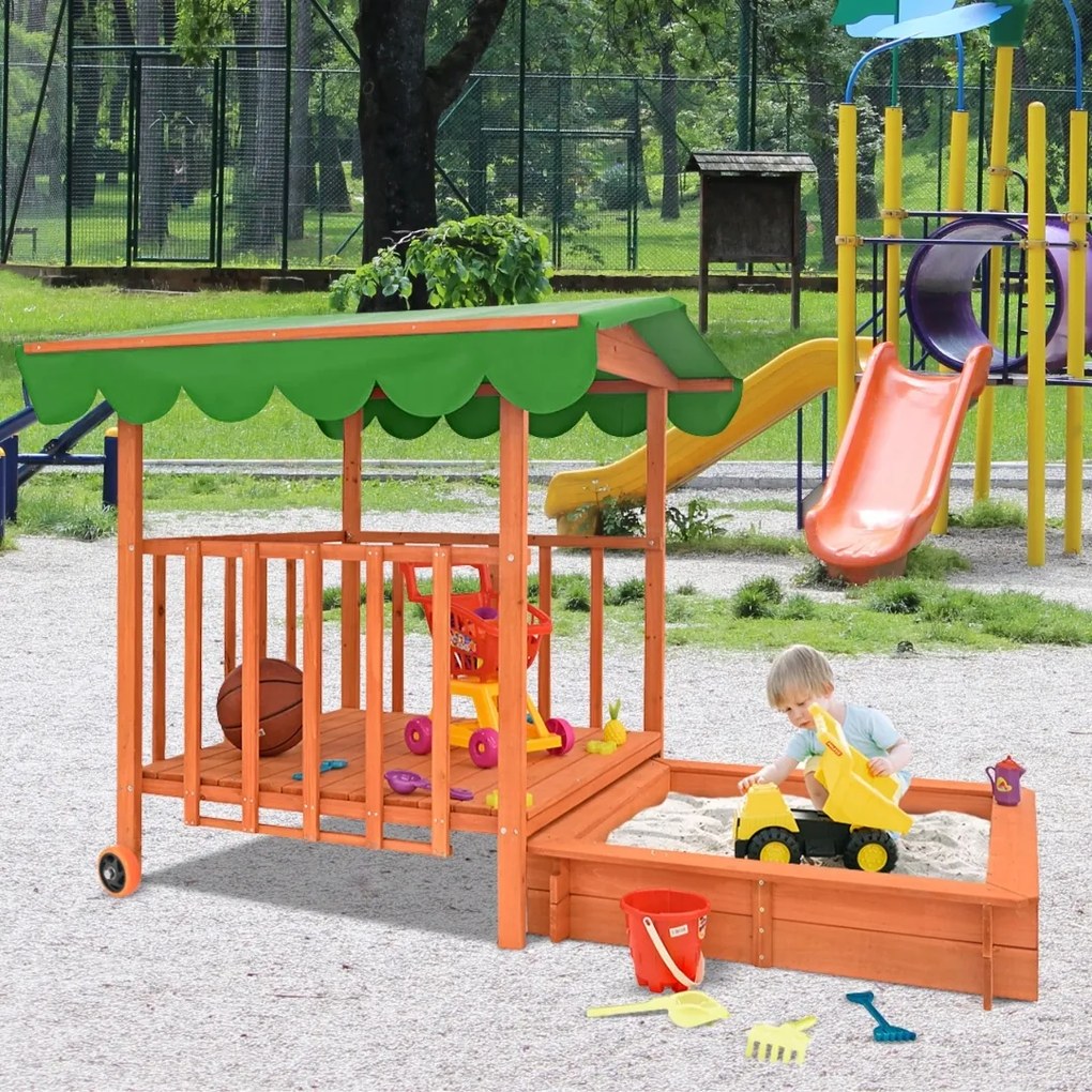 Piaskownica z werandą HAPPY, 130x130x143cm, brązowa/zielona Jurhan