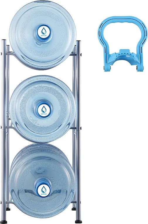 3-poziomowy Stojak na Butelki z Wodą SucceBuy, Stojak na Butelki w Jednym Rzędzie na 3 Butelek, Srebrny