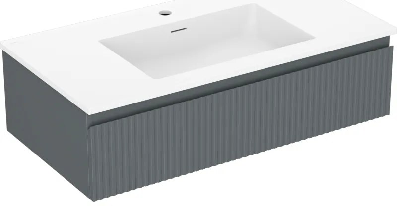 Mexen Rivel szafka łazienkowa 90 cm z umywalką Otis, 1 szuflada, ryflowana , grafit mat/biała mat - 91A20-09023-1-BF66-W18M01