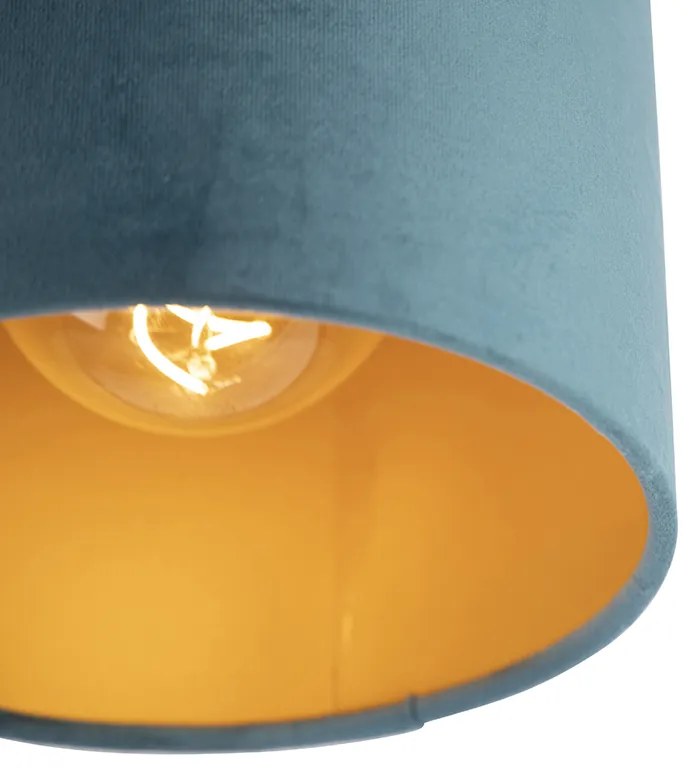 Lampa sufitowa z abażurem z aksamitu niebieskim ze złotem 20 cm - Combi Black klasyczny/Antyczny Oswietlenie wewnetrzne