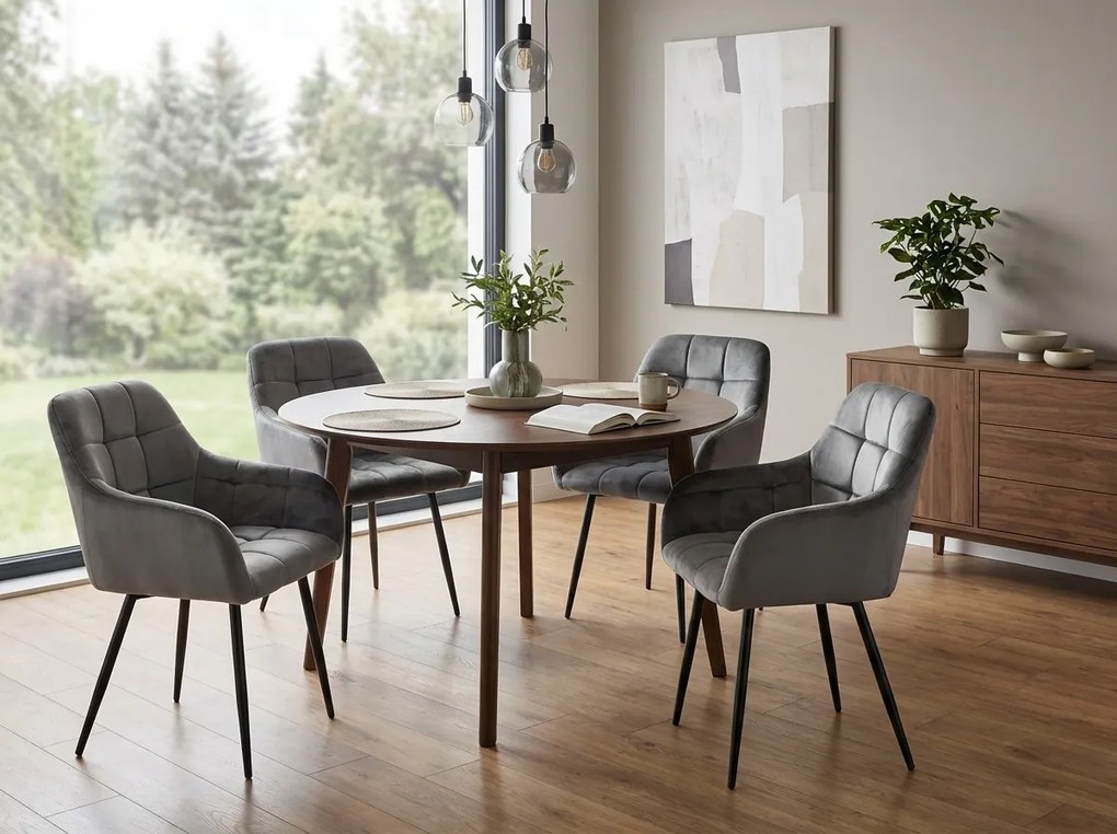 Szare krzesło jadalniane MARLEN VELVET z czarnymi nogami