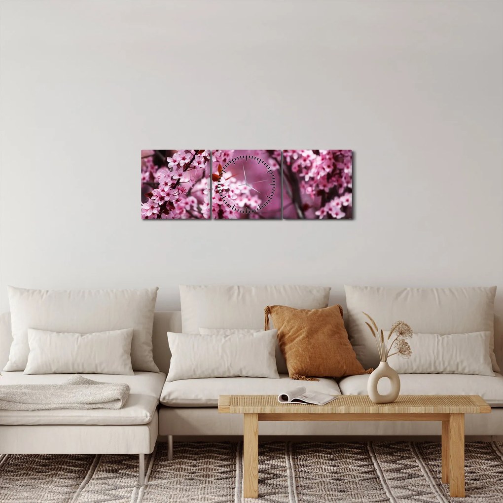 Obraz - Różowa sakura (z zegarem) (90x30 cm)