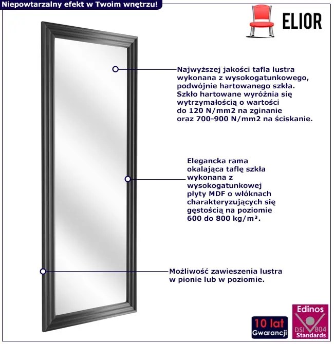 Prostokątne nowoczesne lustro w czarnej ramie T2-W24