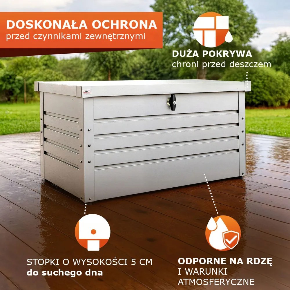 Metalowa skrzynia ogrodowa METALBOX, 385L, 120×62×63cm, szara Gardebruk