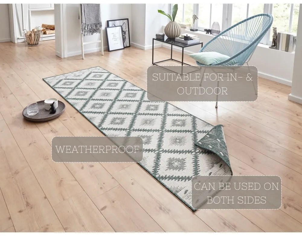 Zielono-kremowy chodnik odpowiedni na zewnątrz NORTHRUGS Malibu, 250x80 cm