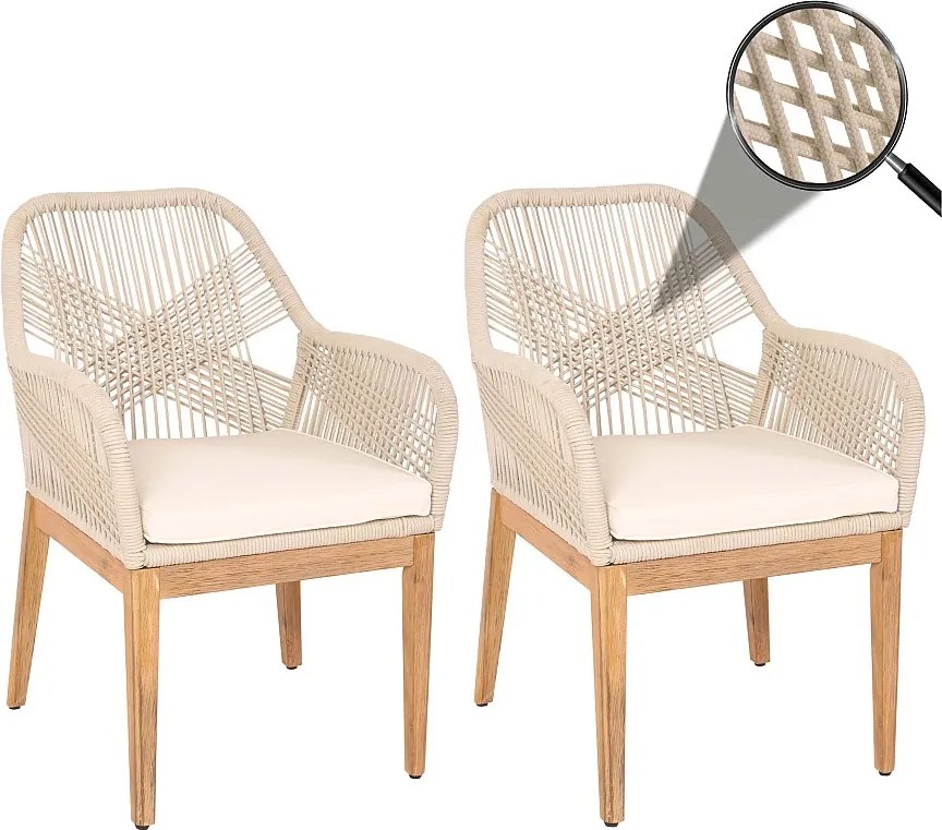 Krzesło ogrodowe MCW-H56b (zestaw 2 sztuk),  beżowe poduszki kremowo-białe