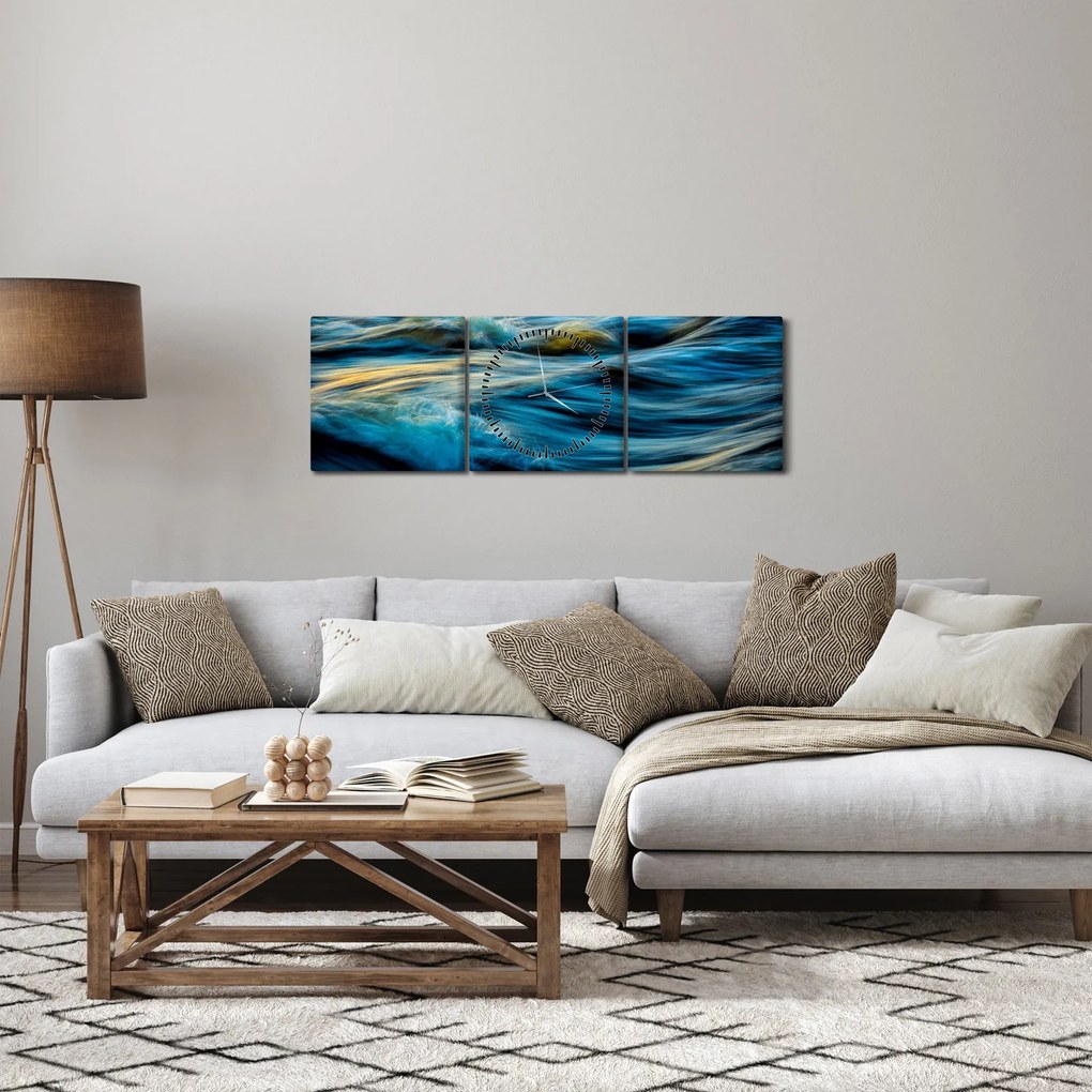 Obraz - Fale (z zegarem) (90x30 cm)