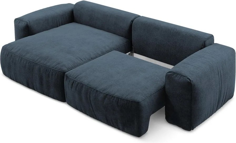 Ciemnoniebieski rozkładany narożnik z tkaniny szenilowej (lewostronny/z szezlongiem) Kuki – Makamii