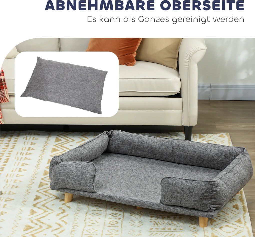 PawHut Sofa dla psa, sofa dla zwierząt, legowisko dla zwierząt, zdejmowany i nadający się do prania pokrowiec, Naturalny+ ciemnoszary