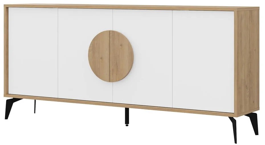 Biała niska komoda w dekorze dębu 180x82 cm Vae – Marckeric