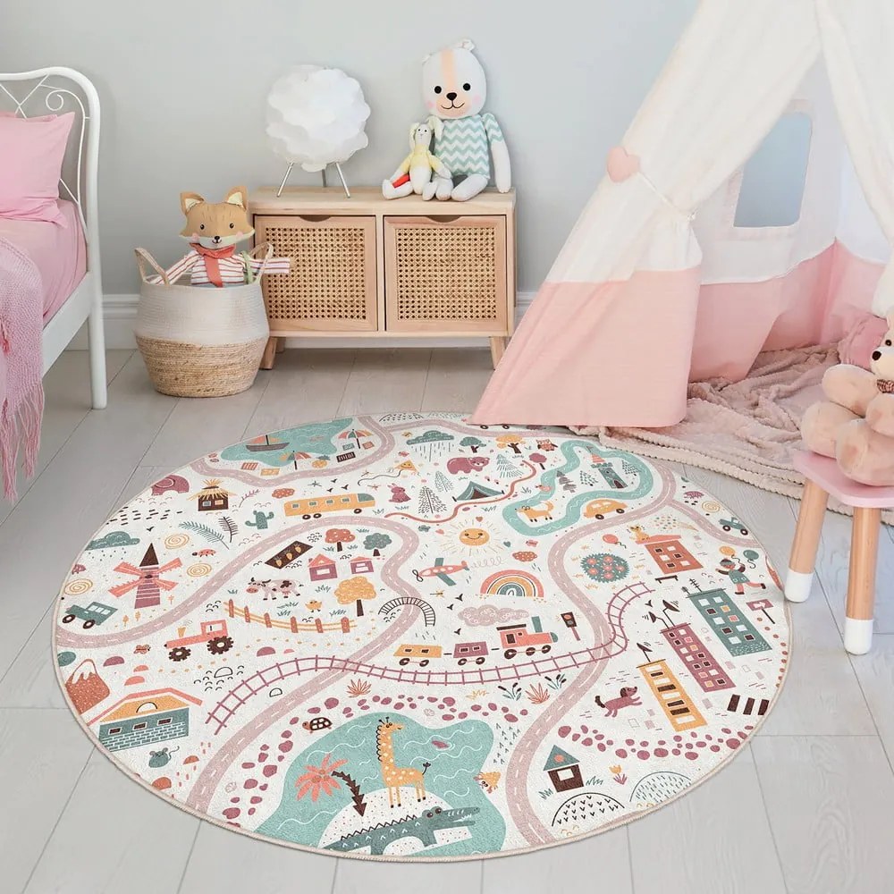 Dziecięcy dywan do zabawy odpowiedni do prania ø100 cm Furry World – Mila Home