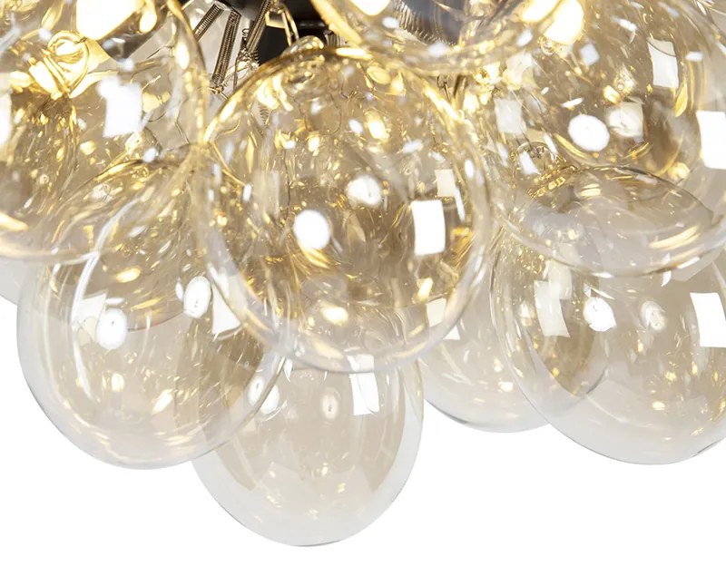 Designerska lampa sufitowa czarna z bursztynowym szkłem 6-świateł - UvasDesignerski Oswietlenie wewnetrzne