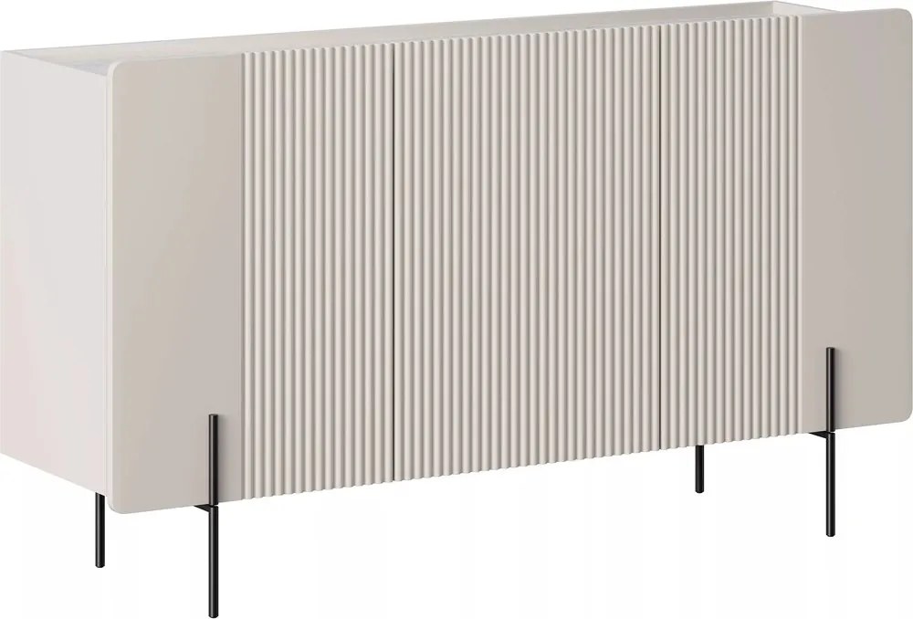 Komoda Malmi 150 cm trzydrzwiowa - kaszmir / crema bianca / czarne nóżki