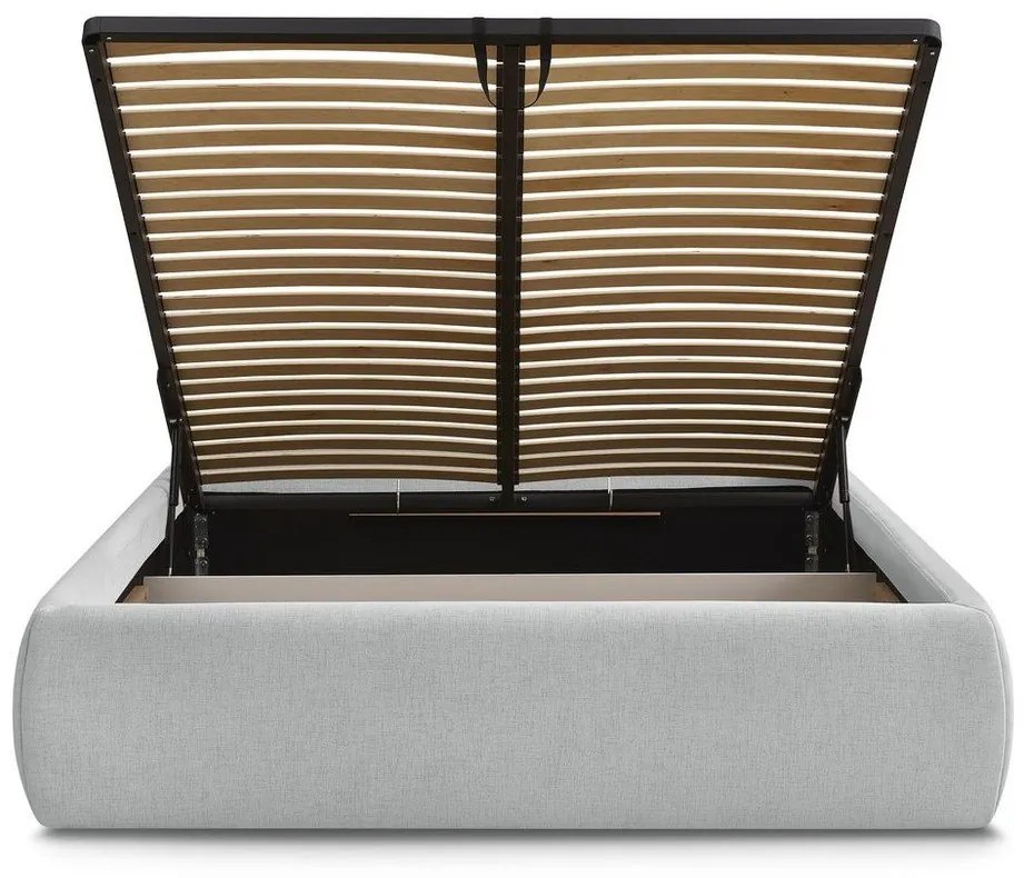 Jasnoszare tapicerowane łóżko dwuosobowe bez zagłówka ze schowkiem i stelażem 180x200 cm Inera – Bobochic Paris